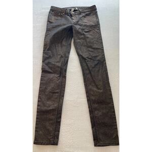 Mango Jeans Womens Size 6 Black Gold Metallic Mid Rise Straight Leg Pockets